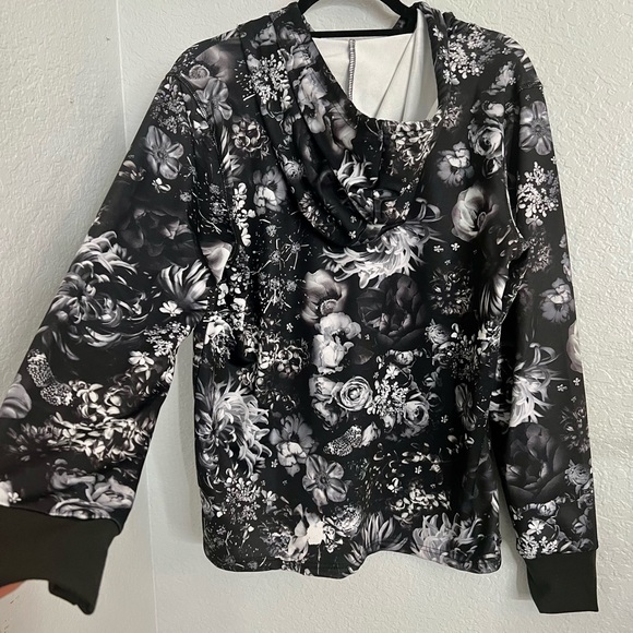 Bebe Sport Black Floral Hoodie with Abstract Print - Picture 3 of 15